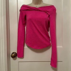WE THE FREE HOT PINK OFF THE SHOULDER LONG SLEEVE TEE